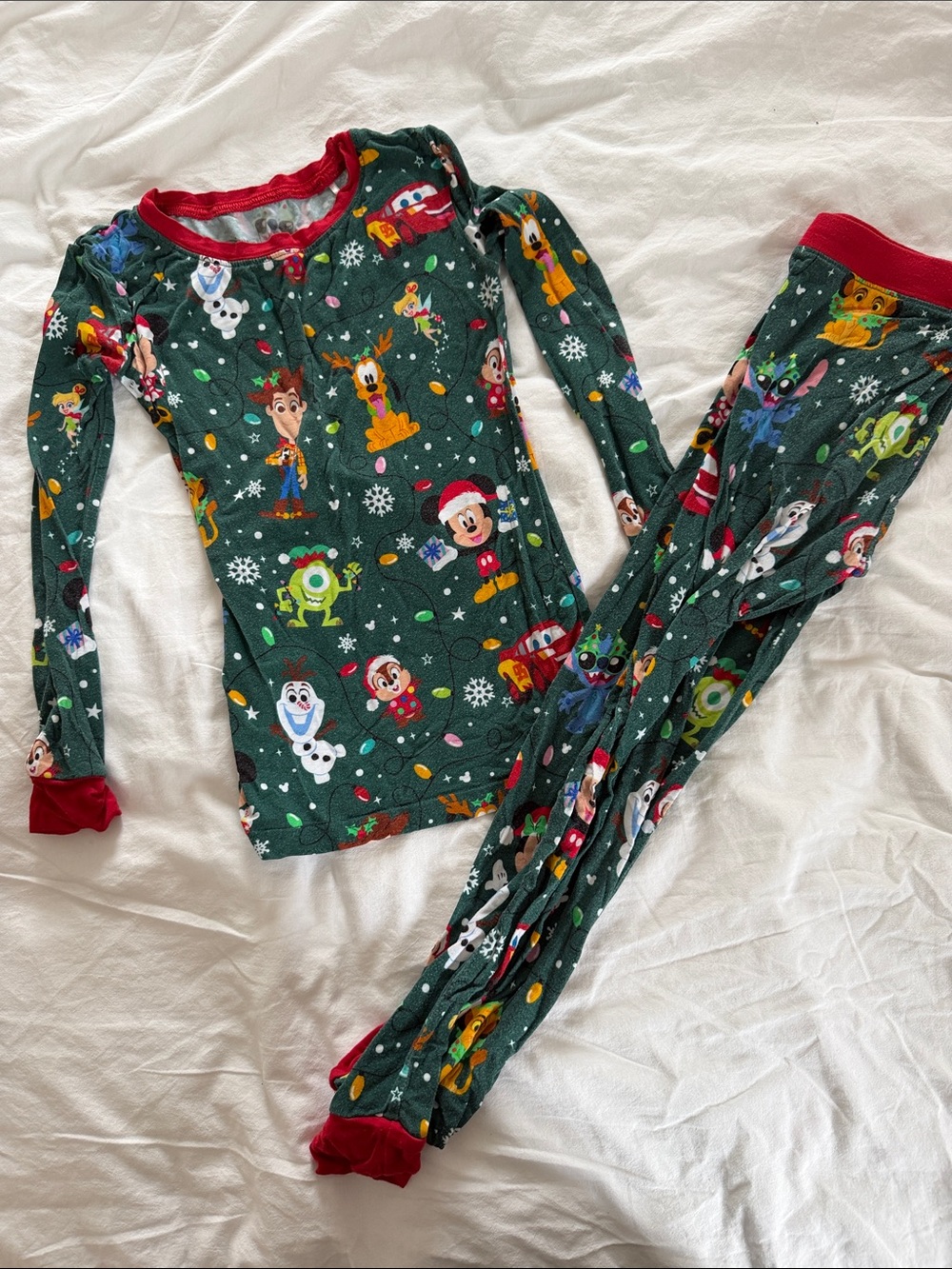 Little Sleepies Green Holiday Character Pajama Set with Red Trim